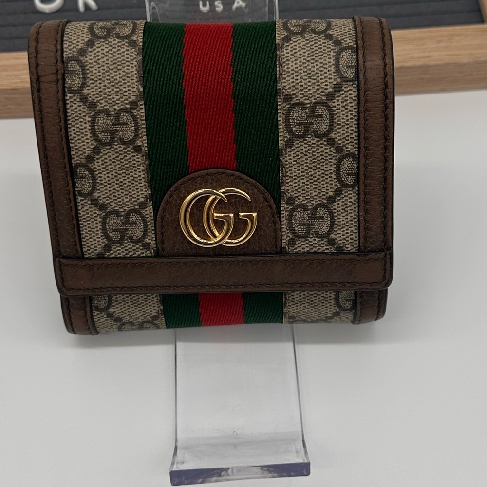 Gucci Beige and Brown Wallet with Red and Green Stripe